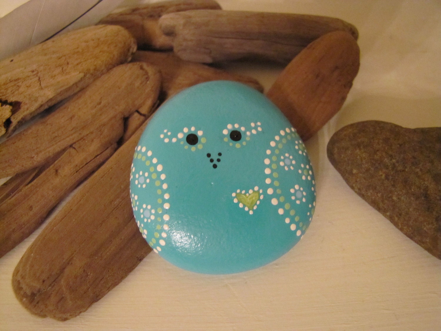 Sweet birdy heart - hand painted rock