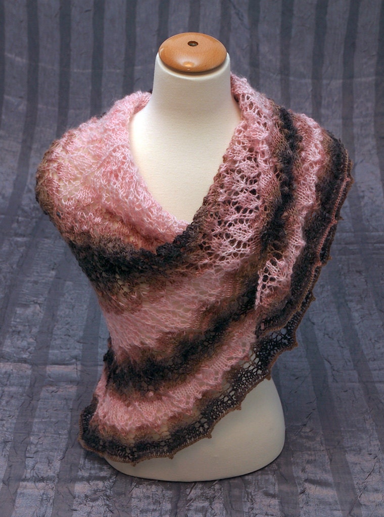 HANDKNIT LACE SHAWL Triangular Multicolor Mohair/Wool/Acrylic Blend Elegant Wrap Stole Cowl