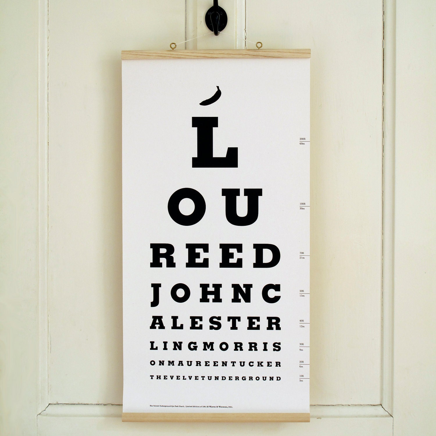 The Velvet Underground Eye Test Chart. Limited Edition Canvas Print Artwork.