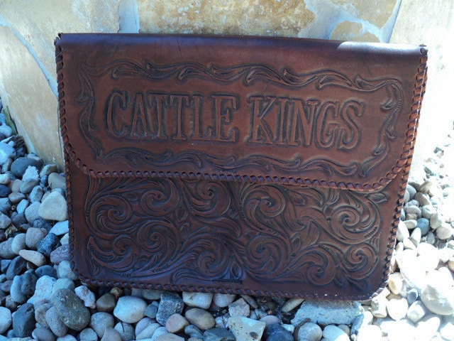 Vintage Document Holder Cattle Kings Hand Tooled Leather OOAK