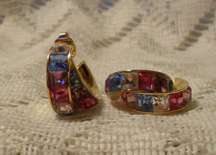 Vintage Multi Colored Rhinestone Earrings