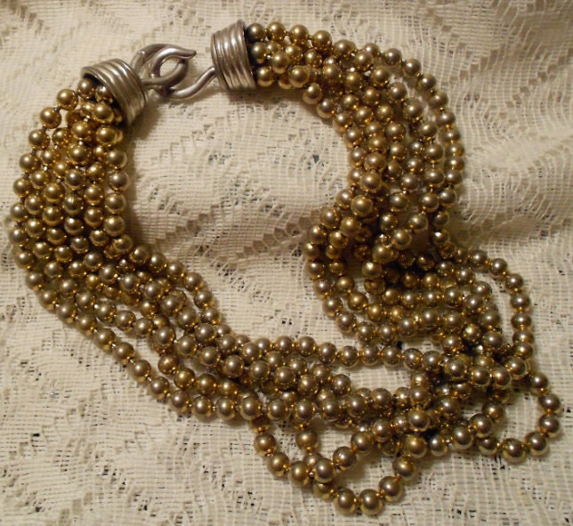 Vintage Givenchy Multi Strand Silver Tone Beaded Choker Necklace