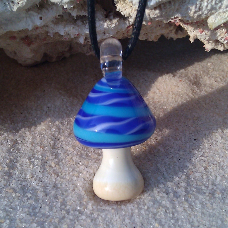 Glass Mushroom Pendant Handmade Groovy OOAK Lampwork Shroom Necklace Hand Blown by SRA