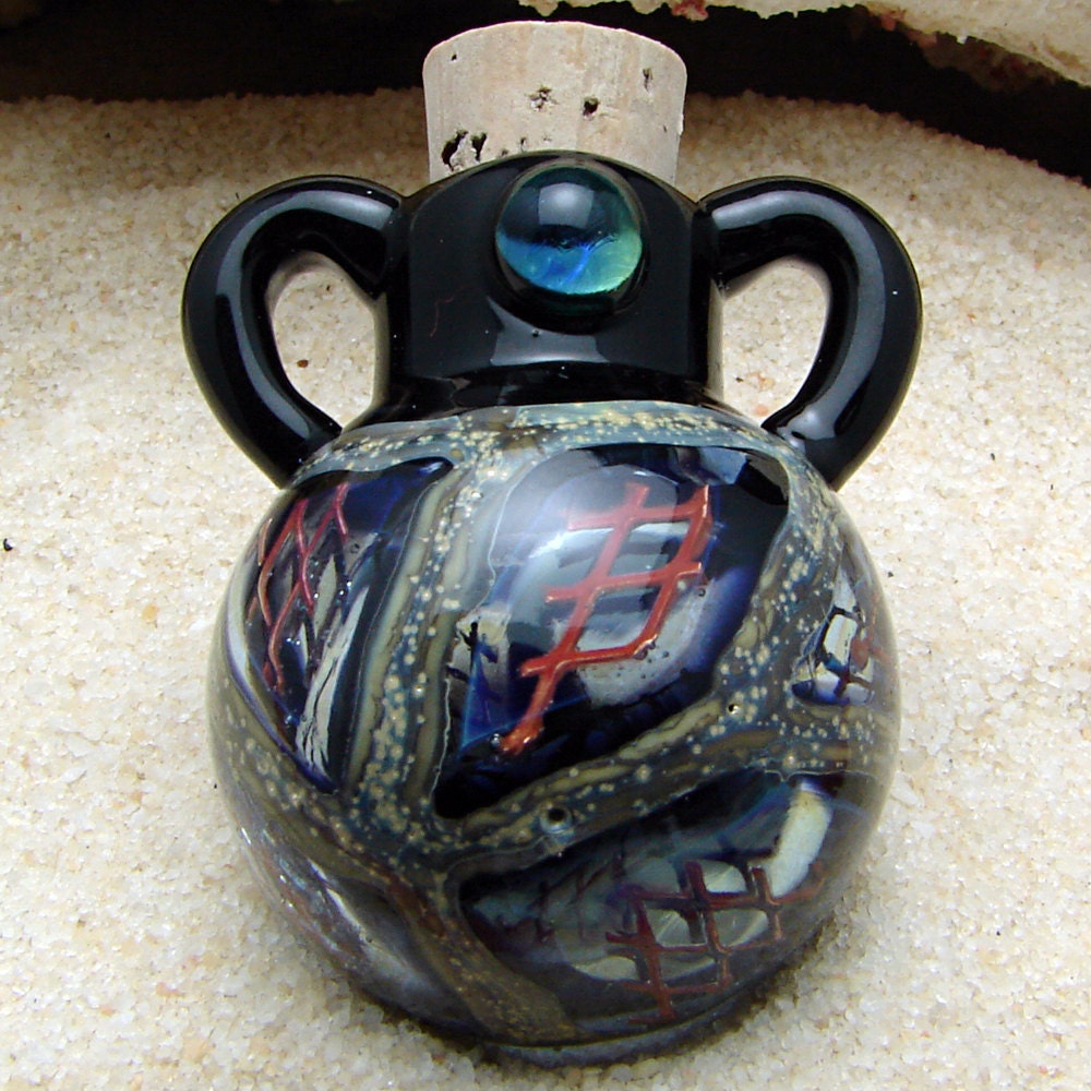 Miniature Bottle Necklace Hand Blown Glass Vessel with Steampunk Copper Inclusions