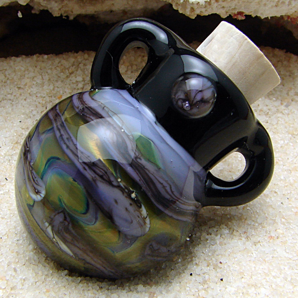 Mini Lampwork Vessel Hand Blown Purple and Green Glass Aromatherapy Bottle Necklace