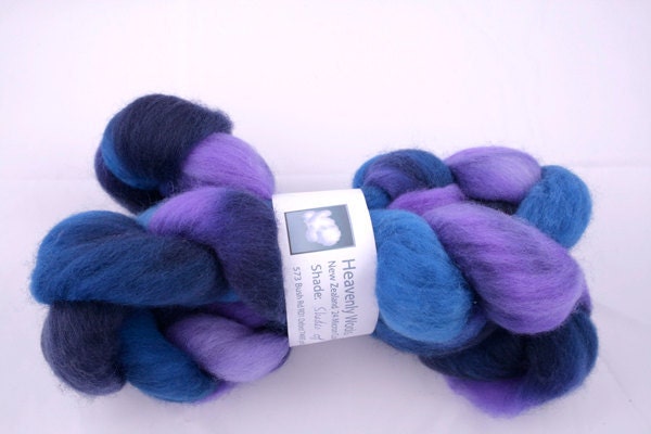 Corriedale wool tops -100gr (approx 3.9oz) Navy, violet, blue - Shades of Ink
