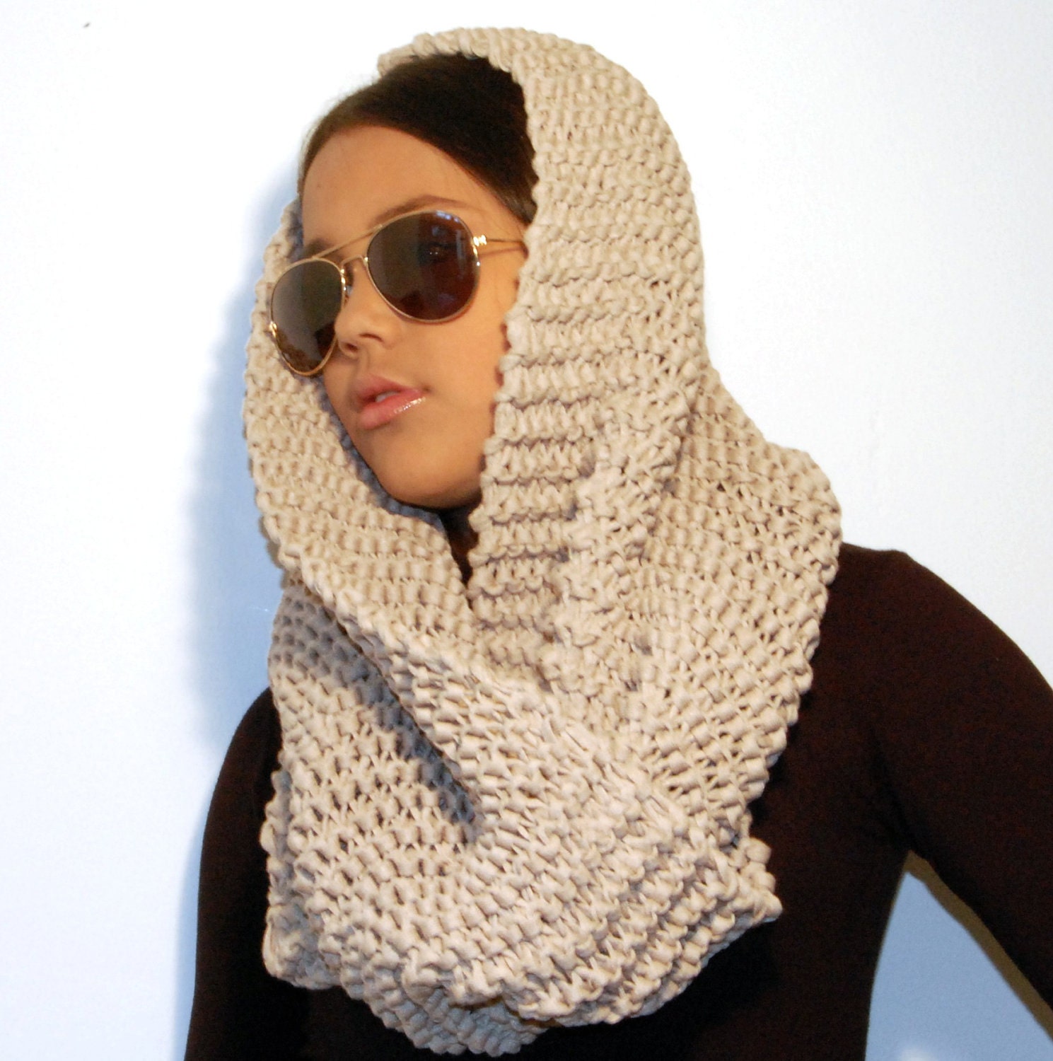 Cowl, super chunky, nature beige , unisex, recycled cotton