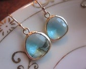 Aquamarine Blue Earrings Gold Plated - Bridesmaid Earrings - Wedding Earrings - Bridal Earrings