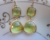 Peridot Earrings Green Apple Two Tier Gold Plated - Bridesmaid Earrings Wedding Earrings Christmas Gift
