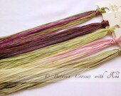 Green with lilacs. Hand painted (hand dyed) floss for cross stitching, cotton embroidery threads