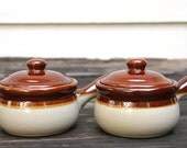 Vintage Brown & Cream Stoneware Mug/Cup with Lid