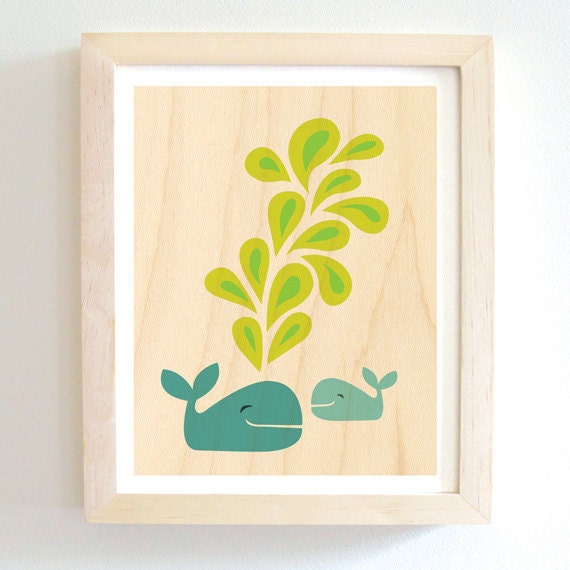 Singing Whale - Art Print - 8x10 - Nursery - Modern - Home Decor - Under 25