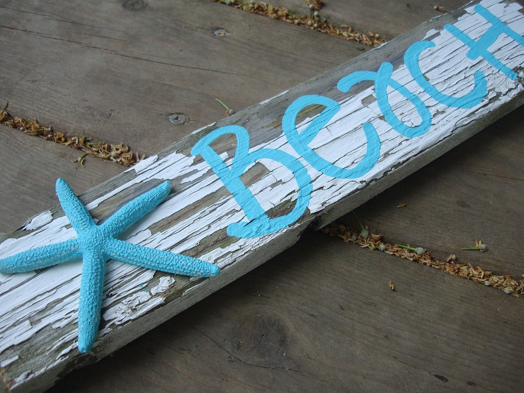 Beach sign - Tiffany blue and white distressed