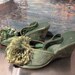 1940s Silk GREEN POM POM peep-toe wedge platform shoes
