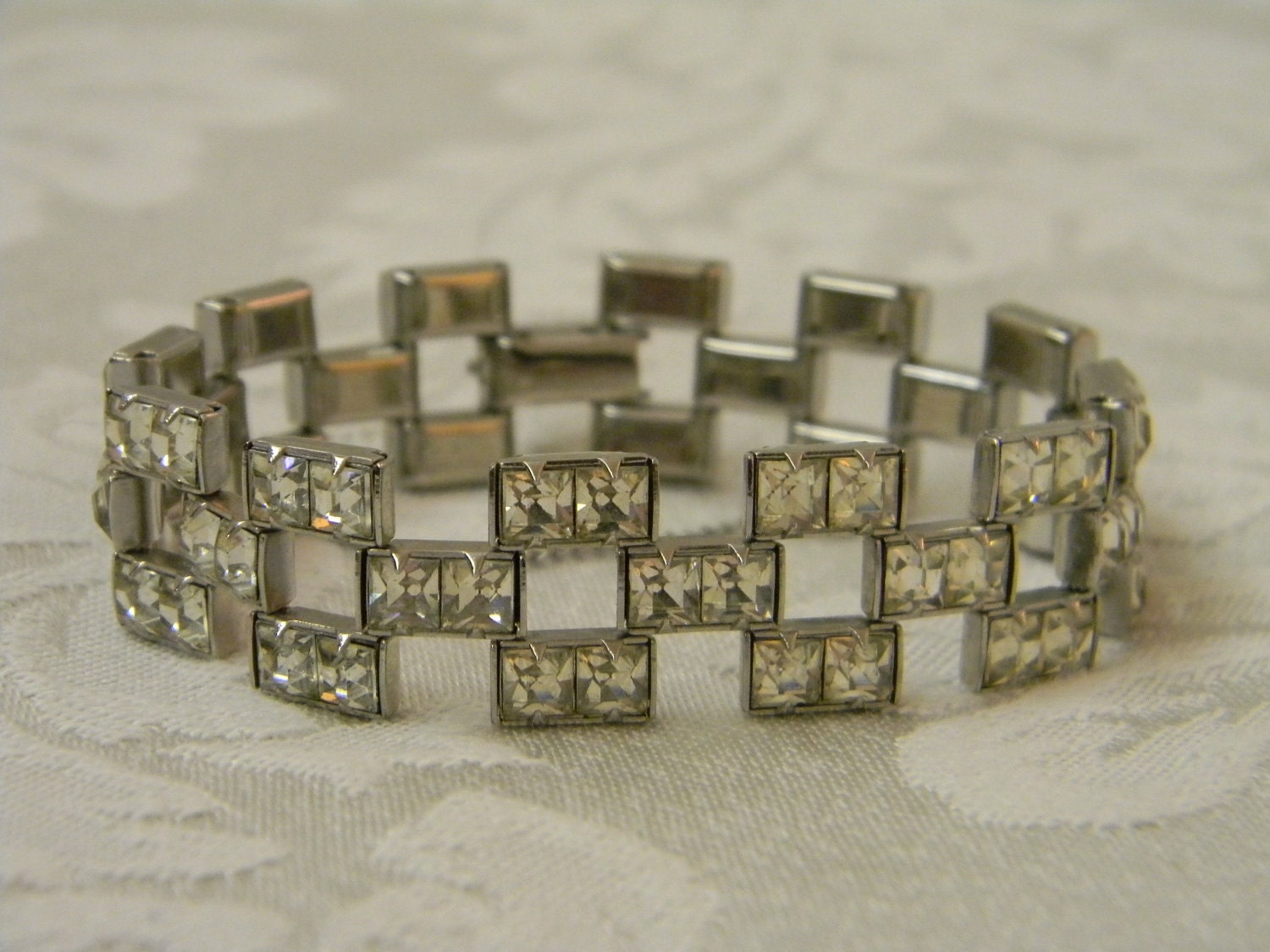 Vintage Deco Square Cut Rhinestone Bracelet