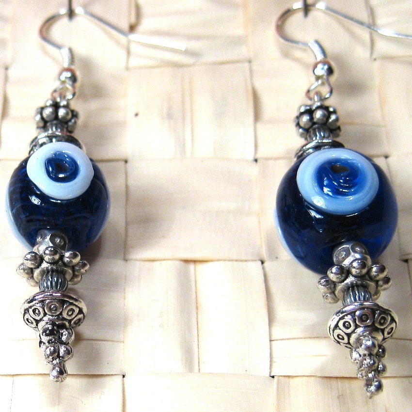 Dark Blue Glass Evil Eye Earring