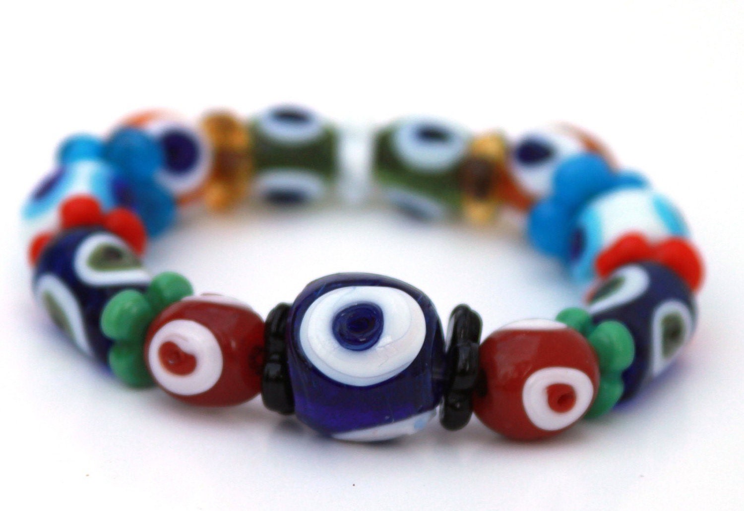 Gypsy Girl Bracelet - Glass Evil Eye Bead in Multi Colour