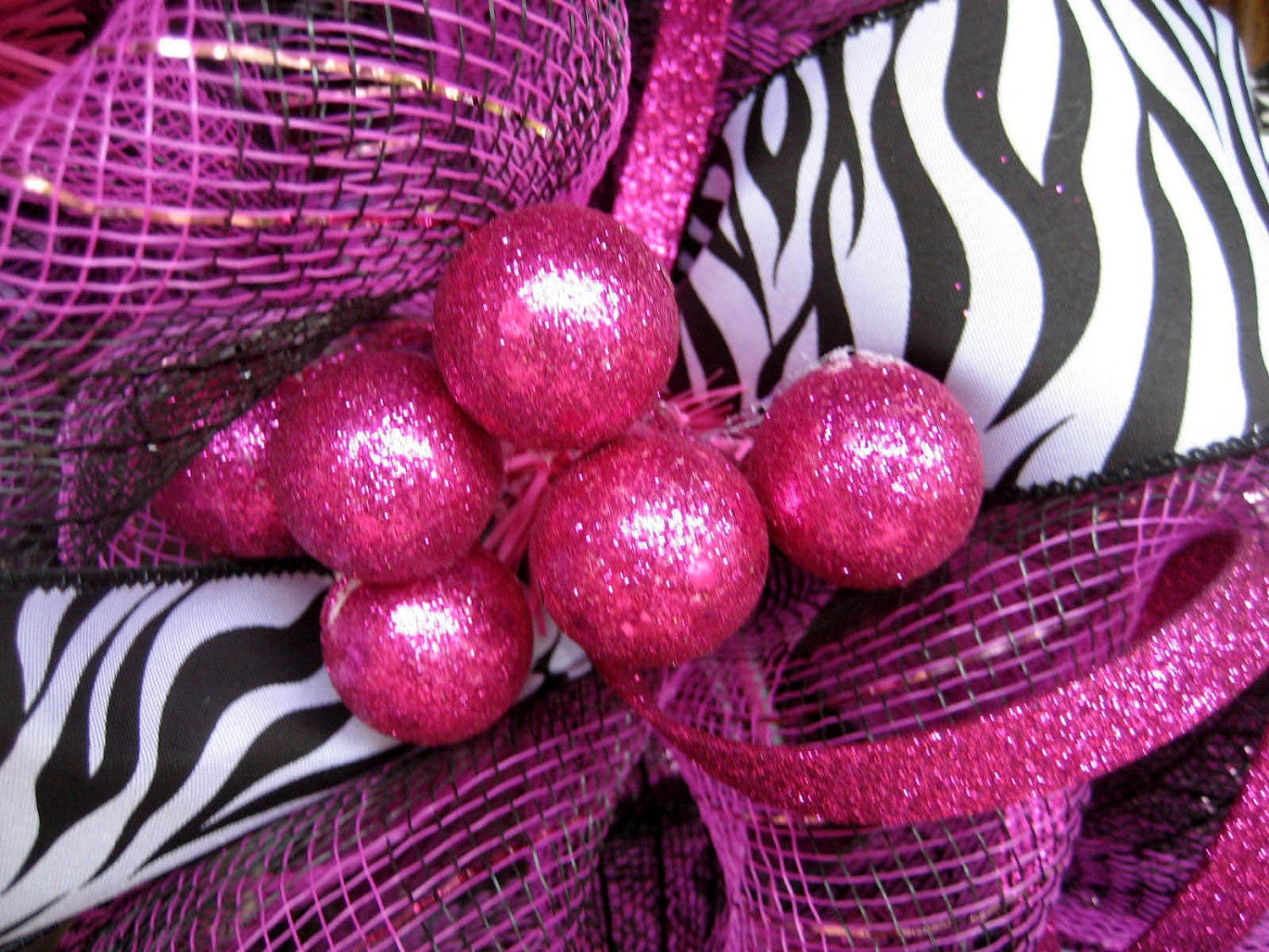 Deco Mesh HOT PINK and ZEBRA Wreath