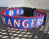 Dog Collar Made from Rangers Baseball Ribbon Blue and Red