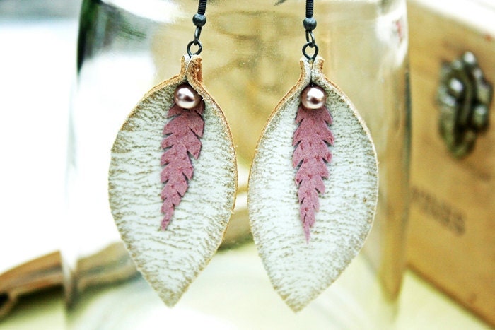 Recycled Suede and Pink Pearl Calla Lily Earrings