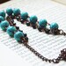 Crackled Turquoise Czech Glass and Antiqued Copper Beaded Bib Necklace