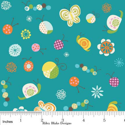 Happier by Deena Rutter for Riley Blake, Bugs Blue SKU C5501, 1 yd