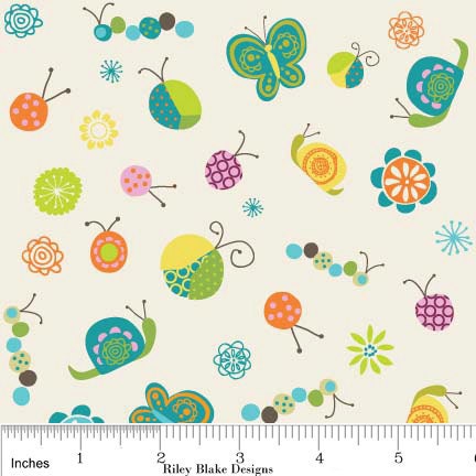 Happier by Deena Rutter for Riley Blake, Bugs White SKU C5501, 1 yd