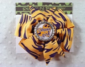 Handmade LSU Tigers Louisiana State Tiger Stripes Bow with Louisiana Girl Bottlecap Center