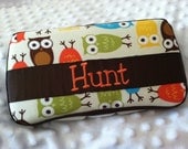 Custom Personalized Urban Zoologie Bermuda Owls with Name Embroidered Boutique Diaper Baby Wipes Case Orange, Brown, Green, Blue, Yellow