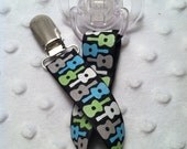 Ready to Ship - Pacifier Clip Paci Clip Soothie Binky Clip - Inspired by Michael Miller Groovy Guitars Lagoon - Blue Green Grey Black White