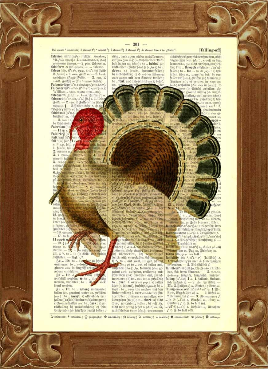 Turkey Print  French 1750 illustration  Dictionary book Page  Art Dictionary Print decorative arts country cottage decor Thanksgiving Day