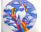 Rare Vintage Lisa Frank Rainbow Maned Unicorn in the Clouds Sticker 80's