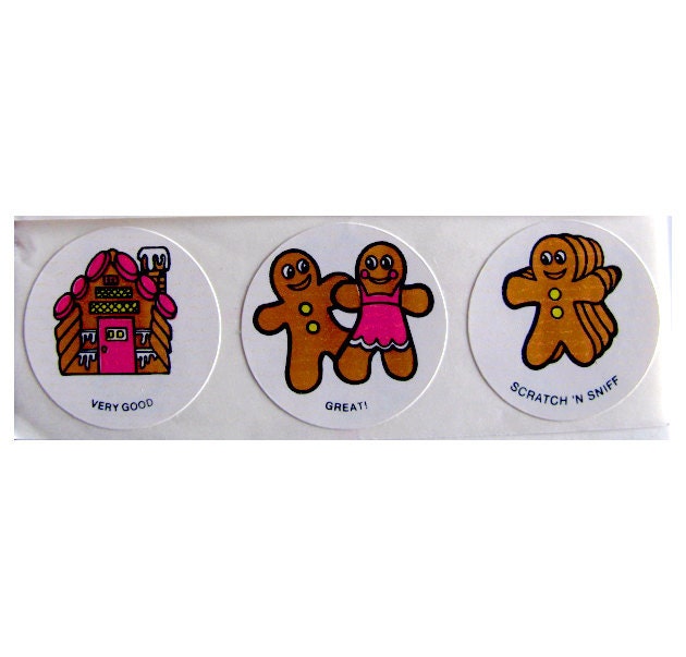 Vintage CTP Scratch and Sniff Gingerbread Cookie Stickers 80's