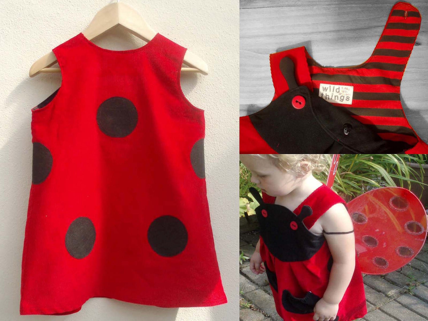 GIRLS DRESS -LADYBIRD-red & black play dress- Sizes 6m-1t-2t-3t-4t-5t-6t British team Etsy