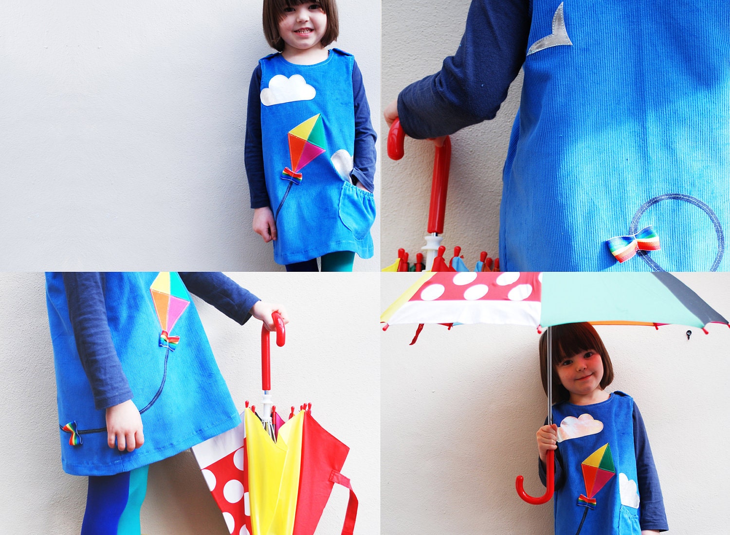 KITE & silver cloud- Little girls dress -Windy Day- blue corduroy age 6M to 6T-Wild Things Dresses