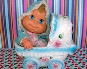 Vintage Kitsch Baby Buggy Music Box Ardco Ceramic Planter Lullaby and Good Night