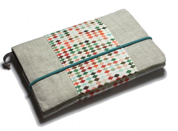 linen and cotton patchwork book cover -small moleskine size-