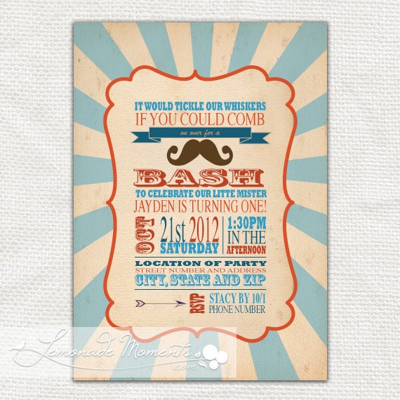 Mustache Bash / Little Man Invitation Printable for Baby Shower / Birthday Parties