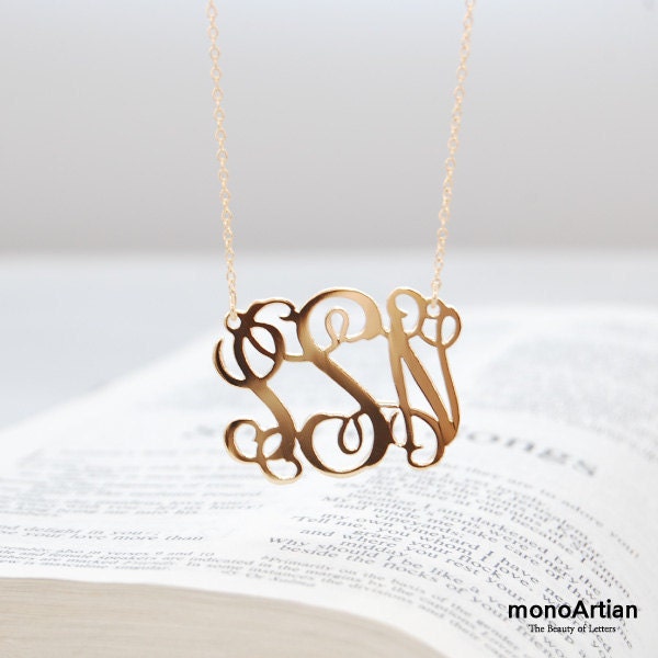 Reserved item for sarahmagaw- Name necklaces-monogram necklace 1 1/2inch- silver&18k gold-plated