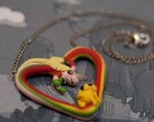 Adventure Time Lady Rainicorn and Jake Heart Necklace
