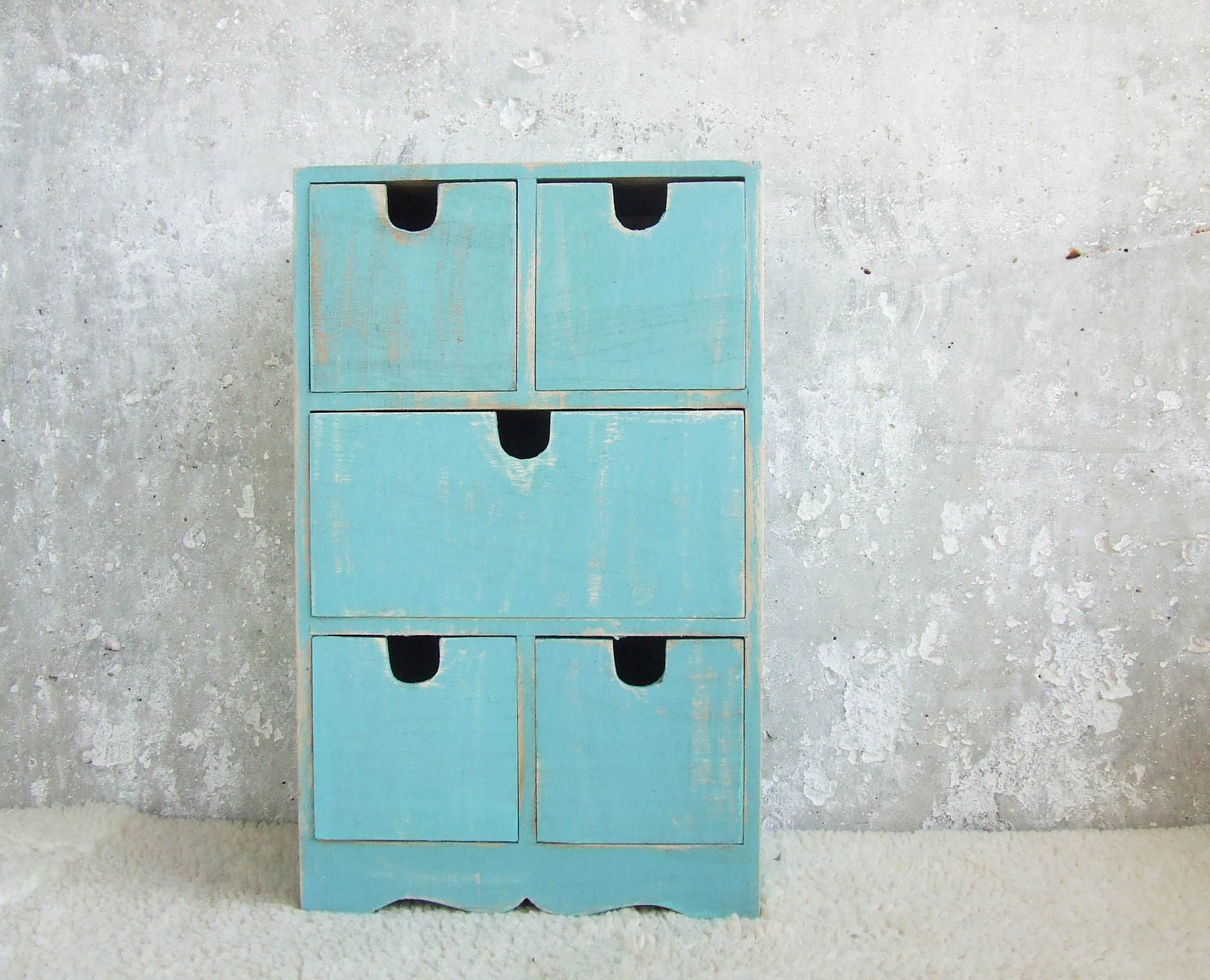 Aquamarine Ultramarine Green vintage  Decor, Rustic Wooden Keepsake with 5 drawers, can be personalized at your order, gift for her - Grimme