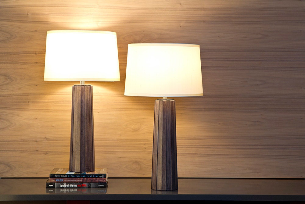 Tapered Silver-Gray Wood Lamp
