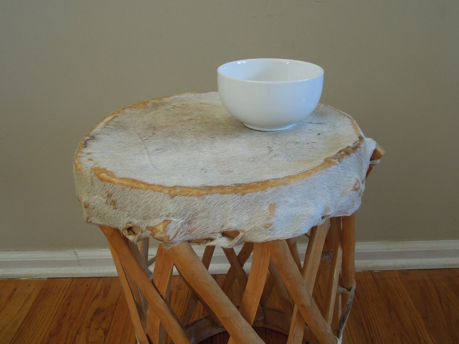 RESERVED FOR ALISON - Occasional/End/Night Table Stool Rattan/Hide