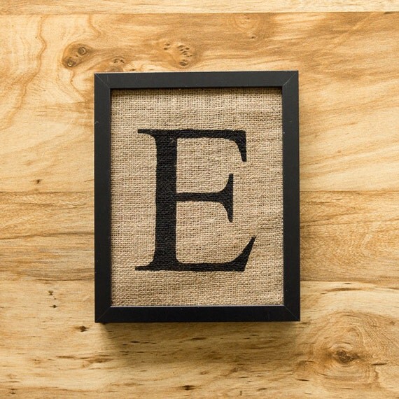 Letter E monogram burlap wall decor alphabet art by laxtoyvr