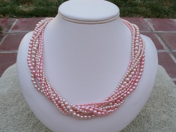 Vintage Eight-Strand Pink Pearl Necklace