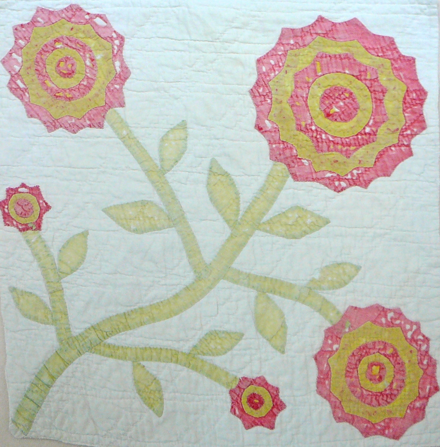 Antique Quilt 1800 - Folk Art - Democrat Rose Block