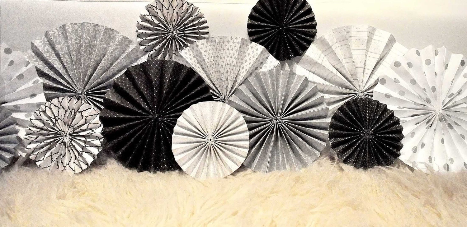 Modern Silver, Black and White Ka-Lollie Paper Rosette Backdrop for Wedding/Shower/Nursery (Featured on HWTM)