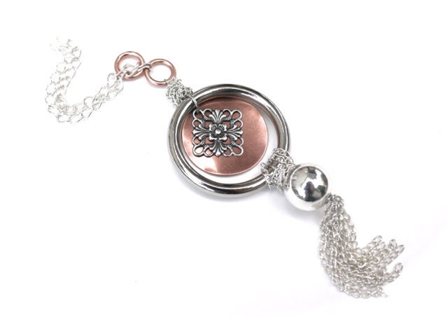 Unique design long necklace, silver long necklace