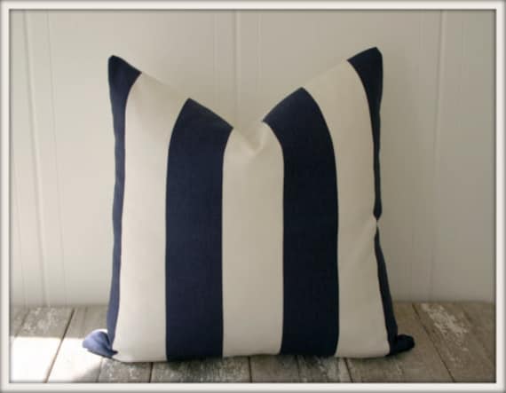Vertical Stripe White/Navy Blue Pillow Cover / 20x20 / Free S&H