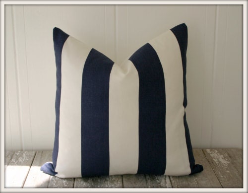 Vertical Stripe White/Navy Blue Pillow Cover / 20x20 / Free S&H